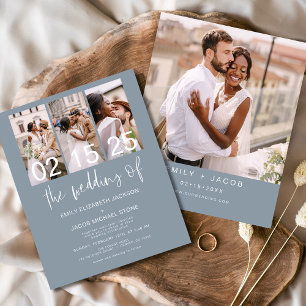 Budget Dusty Blue Photo Wedding Invitation