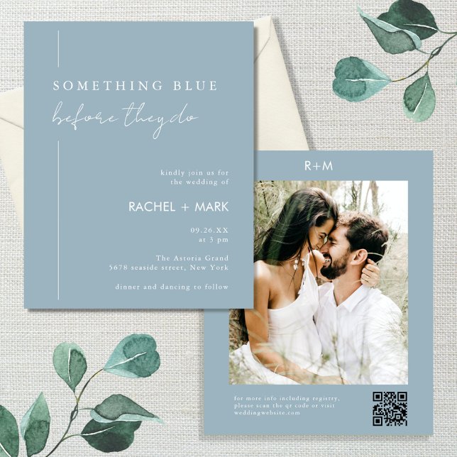 Budget Dusty Blue Qr Code Photo Wedding Flyer (Creator Uploaded)