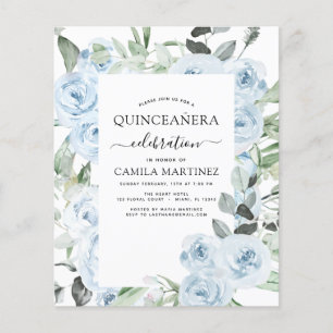 Budget Dusty Blue Quinceañera Floral Invitation Flyer