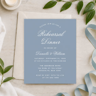 Budget Dusty Blue Rehearsal Dinner Invitation