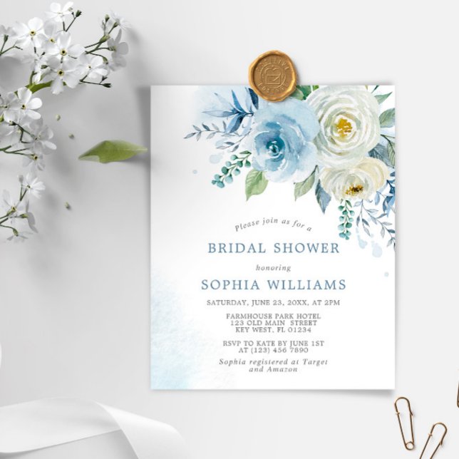 Budget Dusty Blue Rose Bridal Shower Invitation (Creator Uploaded)