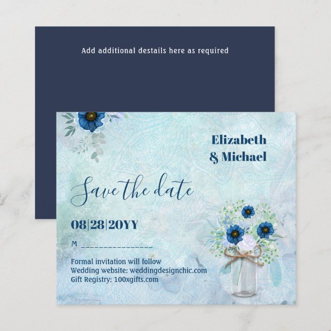 BUDGET Dusty Blue Save Dates Rustic Wedding (Front/Back)