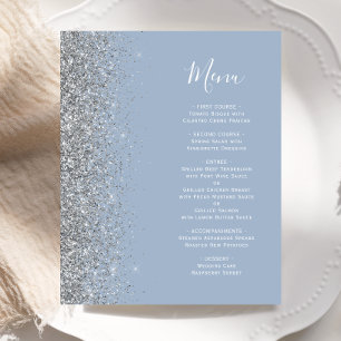 Budget Dusty Blue Silver Glitter Edge Wedding Menu