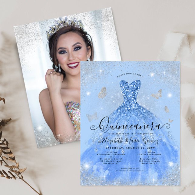 Budget Dusty Blue Silver Gown Photo Quinceanera (Creator Uploaded)