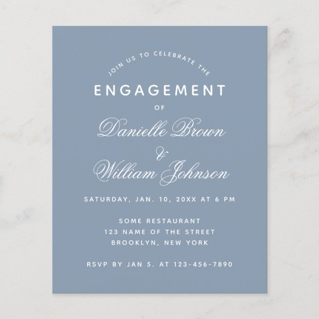 Budget Dusty Blue Simple Engagement Invitation (Front)