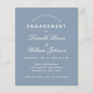 Budget Dusty Blue Simple Engagement Invitation