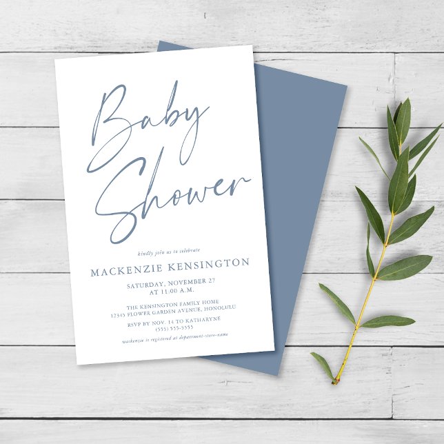 Budget Dusty Blue Simple Script Baby Shower FLYER (Creator Uploaded)