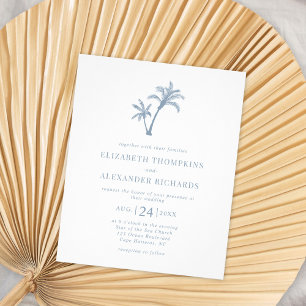 Budget Dusty Blue Tropical Palm Wedding Invitation Flyer