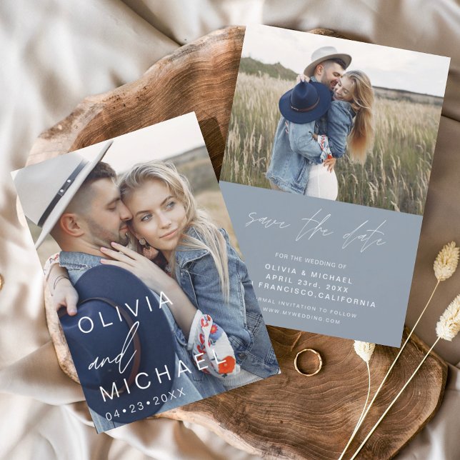Budget Dusty Blue Typography Save the Date Photo Flyer (Creator Uploaded)