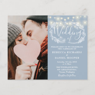 Budget Dusty Blue Wedding Details Photo Invite