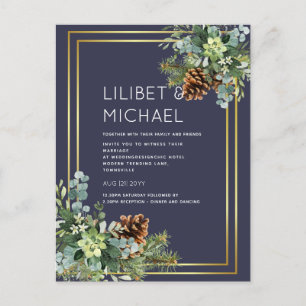 BUDGET Dusty Blue Wedding Eucalyptus Greenery Postcard