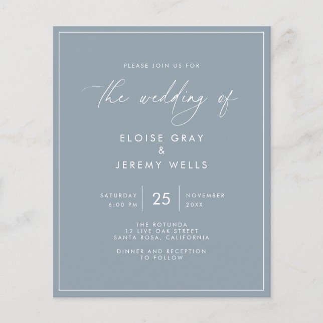 Budget Dusty Blue Wedding Invitation  Flyer (Front)