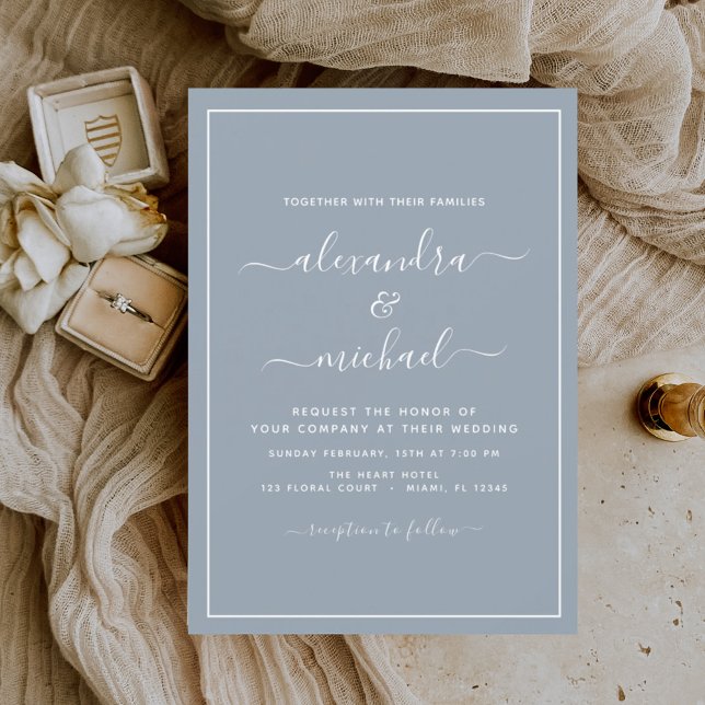 Budget Dusty Blue Wedding Modern Typography Flyer (Creator Uploaded)