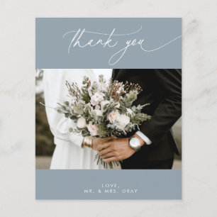 BUDGET Dusty Blue Wedding Photo Thank You Card