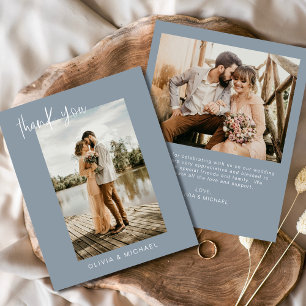 Budget Dusty Blue Wedding Photo Thank You Card