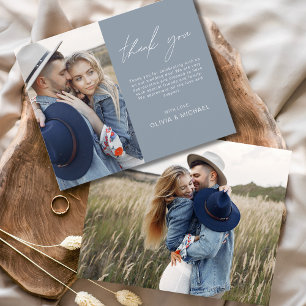 Budget Dusty Blue Wedding Photo Thank You Card