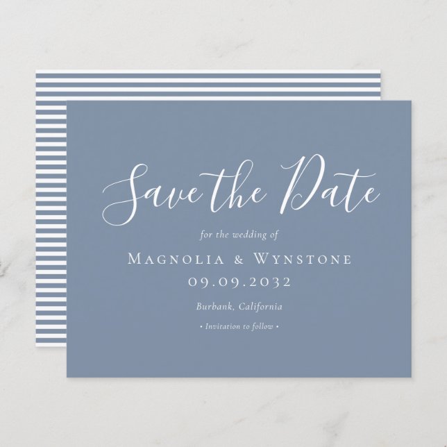 BUDGET Dusty Blue Wedding Save The Date (Front/Back)