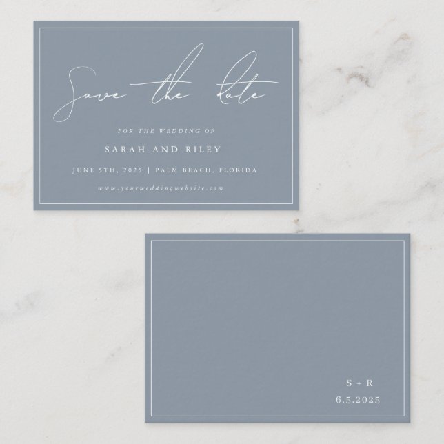 BUDGET Dusty Blue Wedding Save The Date Invitation (Front/Back)