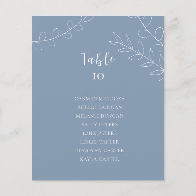 Budget Dusty Blue Wedding Seating Chart Table Card (Front)