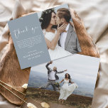 Budget Dusty Blue Wedding Thank You Photo<br><div class="desc">Budget Wedding Thank You Cards that have a photo on the front and back. The Thank you cards contain a modern hand lettered cursive script typography that are elegant,  simple and modern to use after you wedding day celebration.</div>