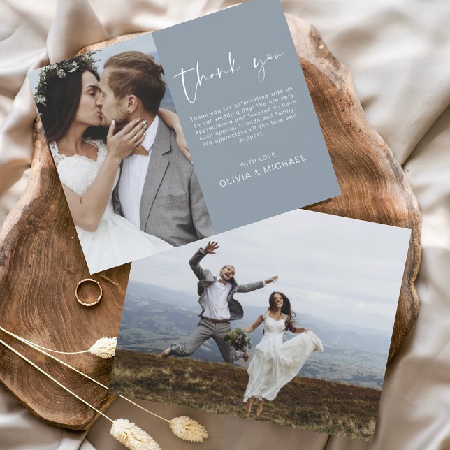 Budget Dusty Blue Wedding Thank You Photo Card (Creator Uploaded)