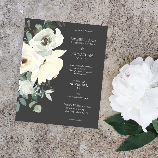 Budget Dusty Blue & Whi Floral Gray Wedding Flyer (Creator Uploaded)