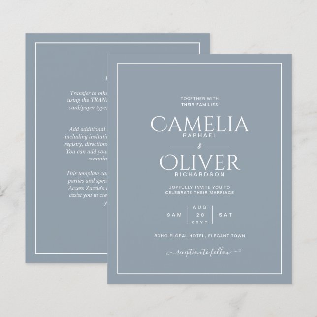 Budget Dusty Blue White Monochrome Wedding (Front/Back)
