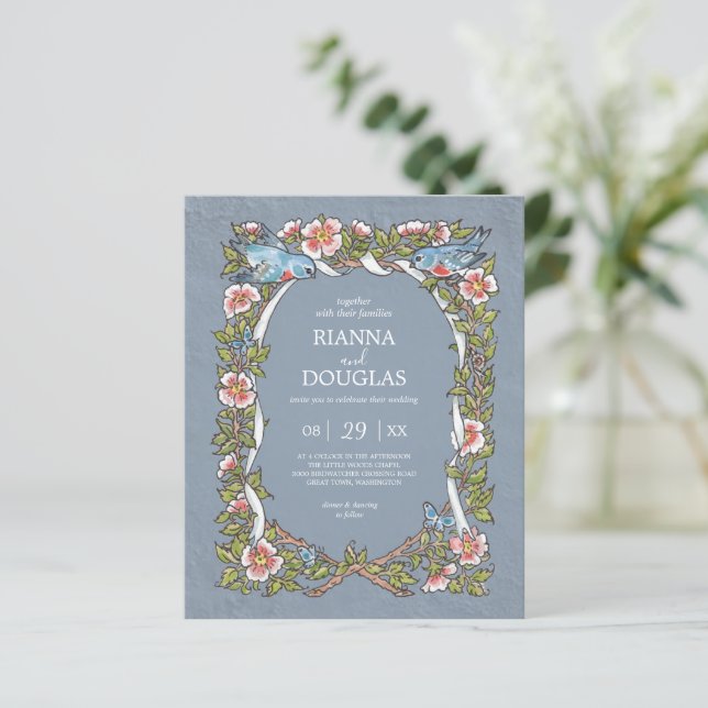 Budget Dusty Blue Wildflower Bird Pastel Wedding (Standing Front)