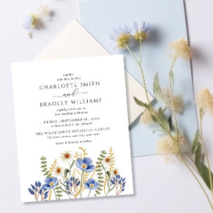 Budget Dusty Blue Wildflower Wedding Invitation