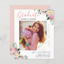 Budget Dusty Floral Photo Graduation Announcement