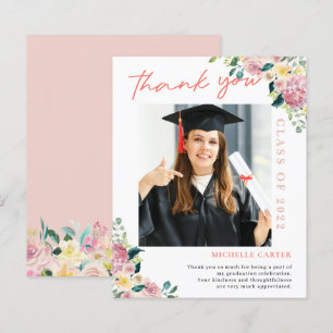 Budget Dusty Floral Photo Graduation Thank You
