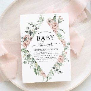 Budget Dusty Pink Baby Shower Floral Invitation
