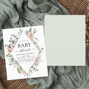 Budget Dusty Pink Baby Shower Floral Invitation