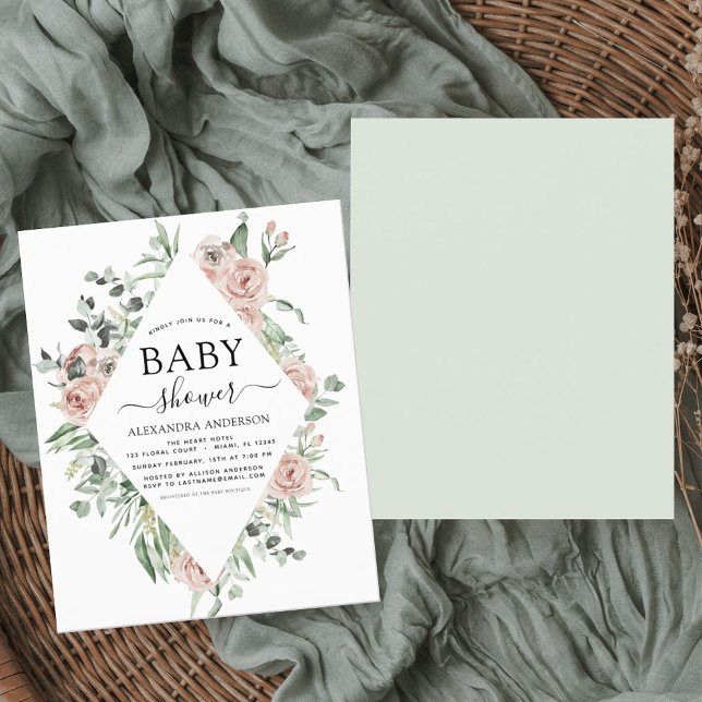 Budget Dusty Pink Baby Shower Floral Invitation (Creator Uploaded)