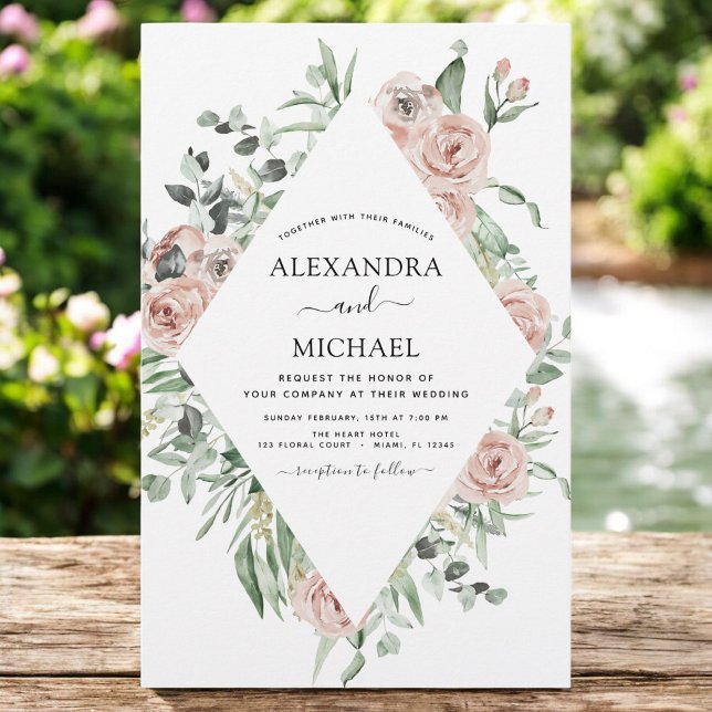 Budget Dusty Pink Eucalyptus Wedding Invitation (Creator Uploaded)