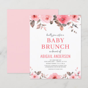 Budget Dusty Pink Floral Baby Brunch Invitation 