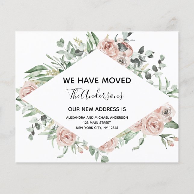 Budget Dusty Pink Floral Moving Announcement Flyer (Front)