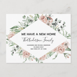 Budget Dusty Pink Floral Moving Announcement Postc Postcard