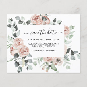 Budget Dusty Pink Floral Save the Date Invitation Flyer