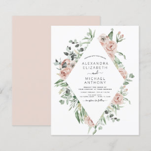 Budget Dusty Pink Floral Wedding Invitation
