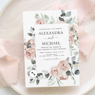 Budget Dusty Pink Floral Wedding Invitation
