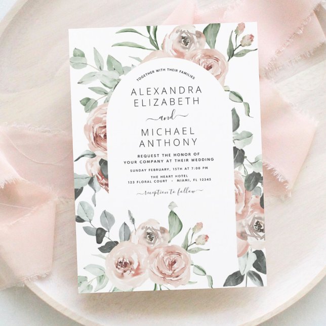 Budget Dusty Pink Floral Wedding Invitation (Creator Uploaded)