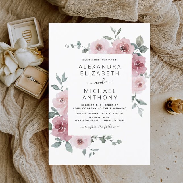 Budget Dusty Pink Floral Wedding Invitation (Creator Uploaded)
