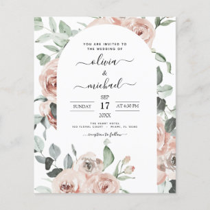 Budget Dusty Pink Floral Wedding Invitation Flyer
