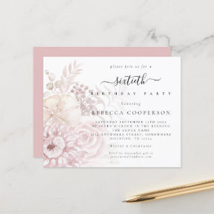 Budget Dusty Pink Florals Female 60th Party Invite
