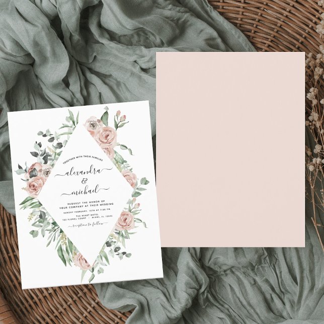 Budget Dusty Pink Greenery Wedding Invitation (Creator Uploaded)