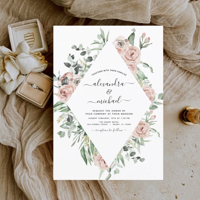 Budget Dusty Pink Greenery Wedding Invitation (Creator Uploaded)