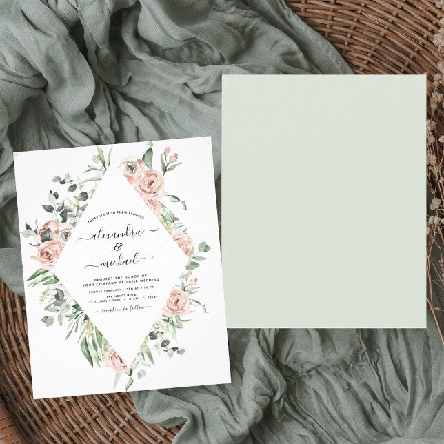 Budget Dusty Pink Greenery Wedding Invitation Flyer (Creator Uploaded)