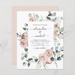 Budget Dusty Pink Greenery Wedding Invitations
