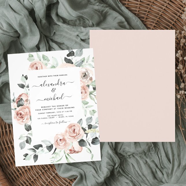 Budget Dusty Pink Greenery Wedding Invitations Flyer (Creator Uploaded)
